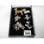 Modern Diamanté Articulated Bear Pendant/Brooch, dog brooches, etc. (7)