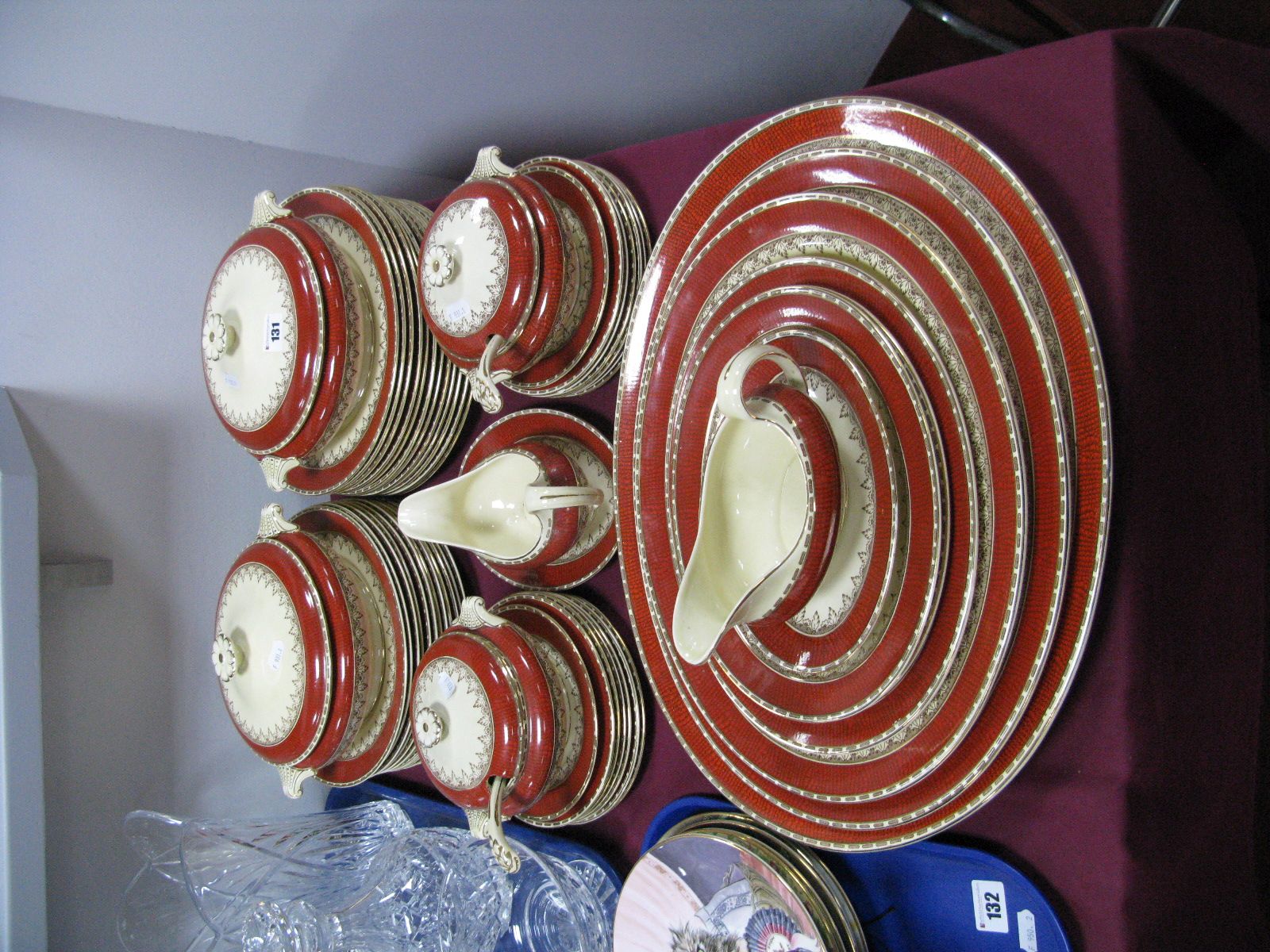 Booths China "Morocco Border" Dinner Service, meat plates, tureens, dinner plates, etc:- 58 pieces