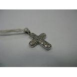 A Modern 18ct White Gold Diamond Set Cross Pendant, uniform set throughout on stone set bale.