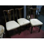 Set of Four Edwardian Inlaid Beech Dining Chairs, each with pierced splat on spade feet.