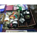 Costume Bangles, watches, miniature clock, candle holders, etc:- One Tray