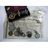 RAOB Medallion, "Presented to Bro. J. J. Gregory Raised to 2nd Degree Nov 1/09" in a case,