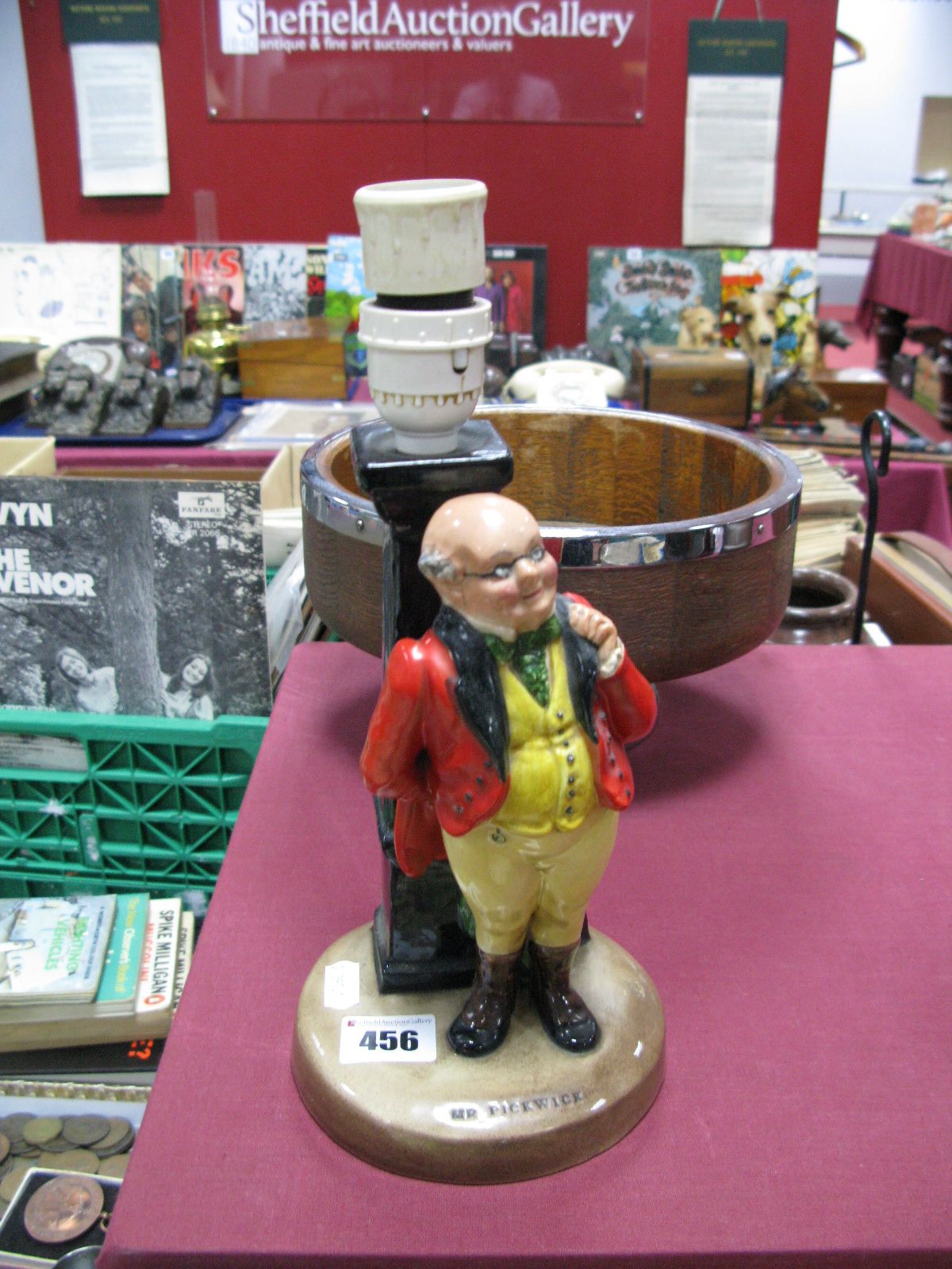 A Bretby "Mr Pickwick" Pottery Table Lamp Base, on circular foot, height 21.5cms, with shade.