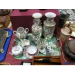 XIX Century Style Cantonese Vase, jade figures, XIX Century Chinese tea bowl, etc:- One Tray