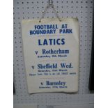 Football - Oldham Athletic Poster, 32 x 22.5cms, advertising forthcoming games vs. Rotherham,