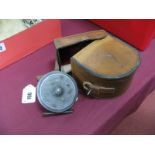 Fishing Hardy Bros "The St. George" Reel, size 3", with leather carry case, stamps "Hardy Bros