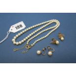 A Single Strand Graduated Pearl Bead Necklace, together with two pairs of pearl set earrings (