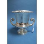 An Old Sheffield Plate Wine Cooler, of campana form, with twin scroll handles and gadrooned edge,