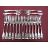 A Set of Thirteen Scottish Hallmarked Silver Fiddle Pattern Table Forks, P.G, Glasgow 1826, crested