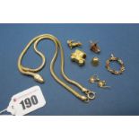 9ct Gold and Other Novelty Charm Pendants, together with a circlet pendant, a serpent necklace etc.