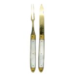 A Georgian Part Hallmarked Silver Folding Fruit Knife and Fork, IG GH, each gilt, with mother of