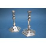 A Pair of Hallmarked Silver Candlesticks, C J Vander Ltd, London 1966, of Georgian style, 17.5cms