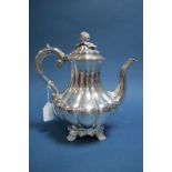 A Victorian Hallmarked Silver Teapot, Edward Barnard & John Barnard, London 1864, of fluted baluster