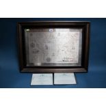 "The Royal Geographical Society Silver Map", framed and glazed, complete with certificate, overall