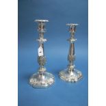 A Pair of William & George Sissons Plated Candlesticks, each with acanthus leaf decoration and