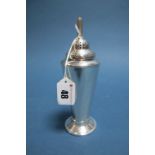 A Hallmarked Silver Sugar Caster, JD&S, Sheffield 1946, of plain tapering cylindrical form, with