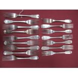 Sixteen Hallmarked Silver Fiddle Pattern Forks, various makers and dates, all crested for MACTAVISH