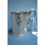 A Victorian Scottish Hallmarked Silver Mug, JR, Glasgow 1862, of cylindrical form, allover