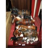 A Collection of Eight Pottery Equine Models, including shire horses and foal studies etc, 24cms