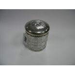 Hobnail Glass Tidy Jar, with embossed silver top, featuring deer in woodland, Birmingham hallmark