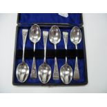 A Set of Six Hallmarked Silver Teaspoons, Wakely & Wheeler, London 1906, each with foliate