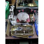 An Electroplated Handled Oval tray, three branch candelabra, loose and cased cutlery, place mats,