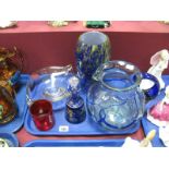 A Victorian Scent Bottle, blue overlay on clear glass, gilt highlights, a Sabina glass dish, a