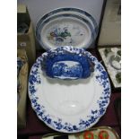 A Large XIX Century Blue and White Meat Plate, stamped John Maddoch and Sons, together with three