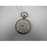 A Continental Cased Openface Pocketwatch, the white dial with black and red Arabic numerals and