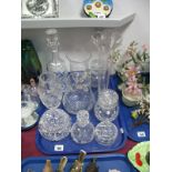 A Royal Brierley Lead Crystal Mallet Shaped Decanter, a Walsh crystal powder bowl, vases, jug,