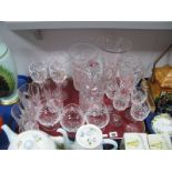 Cut Glass Cylindrical Vase, other cut glass vases, brandy glasses, tumblers, etc:- One Tray