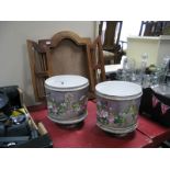 A Pair of Late XIX Century Porcelain Jardiniere's, hand painted decoration of butterflies amongst