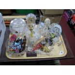 Crystal and Other Clocks, bowls, musical egg, novelty shoes etc:- One tray