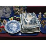 An Early XIX Century Spode Blue and White Transfer Print Dish, a large Victorian Pountney and Co
