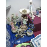 A XIX Century Style Figural Centrepiece, together with flowers and three glass plants :- One Tray