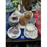 Salisbury Floral Cups and Saucers, rise bowls, gilt highlighted strainer on stand, etc:- One Tray