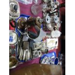 Cased Cufflinks, five boxed lighters, loose electroplated cutlery, cased and loose cutlery, a pair