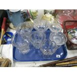 Late XIX Century Pressed Glass Sweetheart Glasses, on pedestals, circular bases:- One Tray