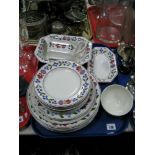 Adams "Old Colonial" Part Dinner Set, including graduated plates and a gravy boat on stand.