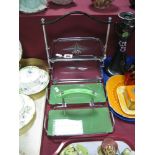 Plated Two Tier Cake Stand, together with a plated cake stand with green bakelite handle and two