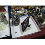 Two Royal Crown Derby Imari Paperweights, Koala with gold stopper and Dolphin with silver stopper,