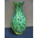 A Yellow and Green Mottled Glass Bulbous Vase, 41cms high.