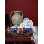 A Hillstonia Twin Handled Amphora Type Vase, of cream ground, a Copeland Spode "Sylvan" part