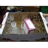 Mixed Glassware, including tumblers, wines, some cut glass plus mixed coloured glass:- One Box