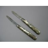 Two Hallmarked Silver Bladed Folding Fruit Knives, each with shaped scales. (2)