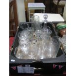 A Lead Crystal Spirit Decanter of Pear Form, tapering cylindrical vase, sundae dishes, brandy