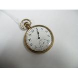 A Gold Plated Cased Openface Pocketwatch, the white dial with black Arabic numerals and seconds