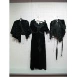 A Victorian Black Velvet Capelet, heavily embellished with jet beads and sequins; A Victorian
