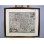 AFTER JANS JANSSON A XVII Century Engraved Map of Derbyshire, later hand coloured, 38.5 x 50cms.