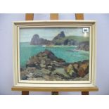 •STANLEY ROYLE (1888-1961) Coastal landscape, oil sketch on board, signed and dated 1952 lower